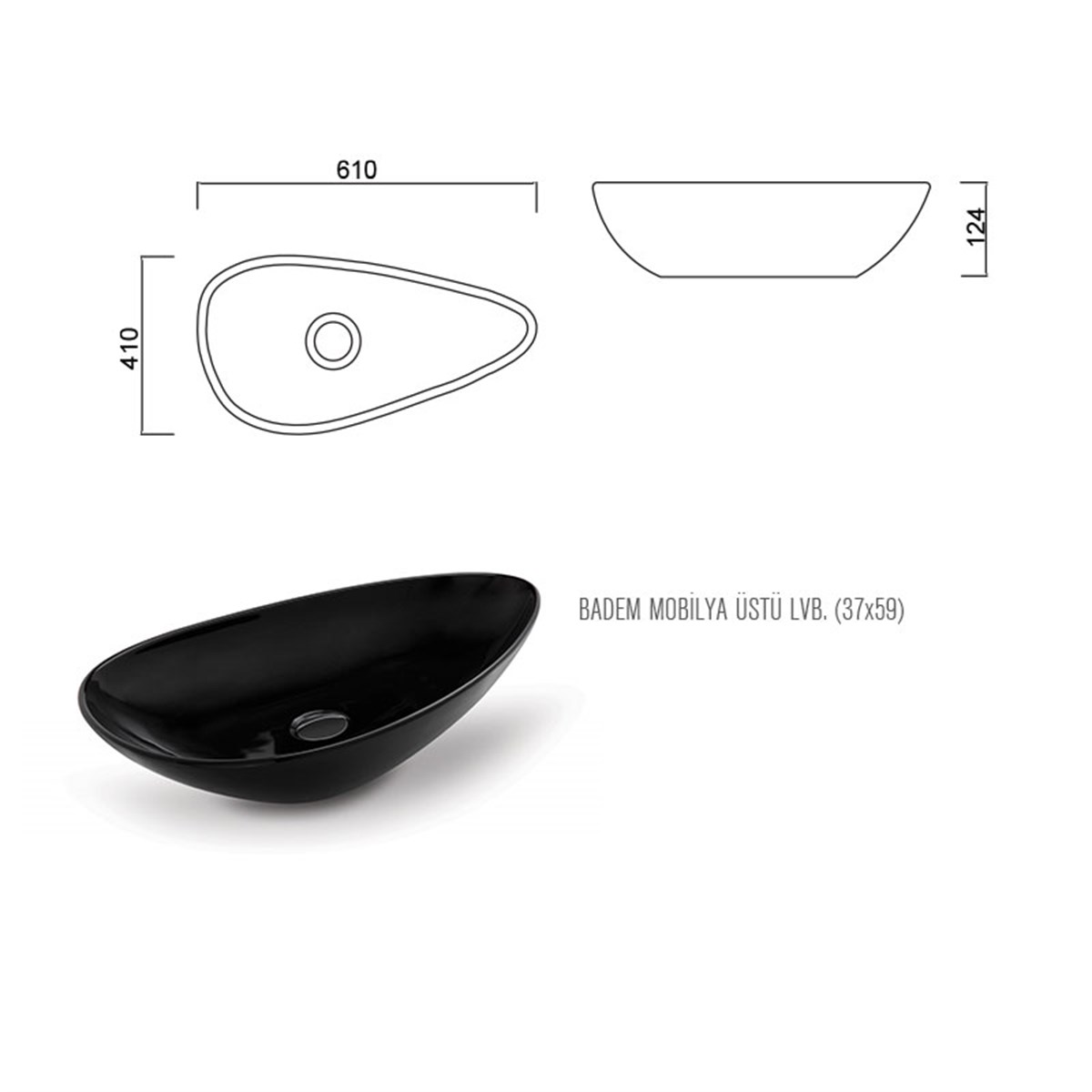 Güral Vit Badem Lavabo Siyah 37 cm x 59 cm