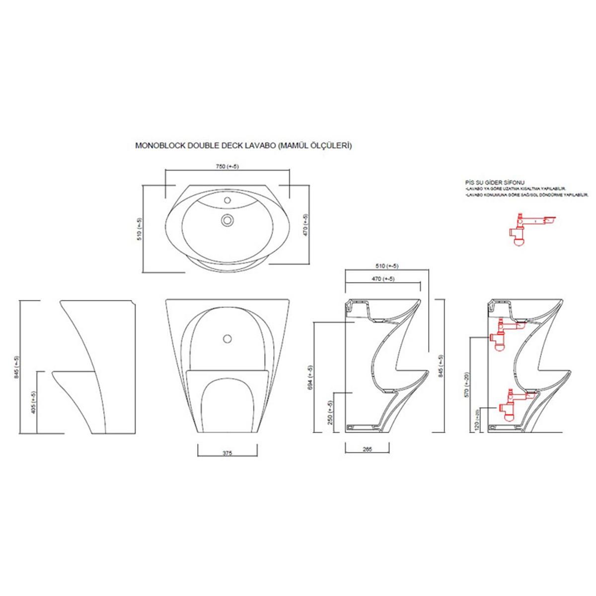 Güral Vit Double Deck Çift Hazneli Yarım Monoblok Lavabo