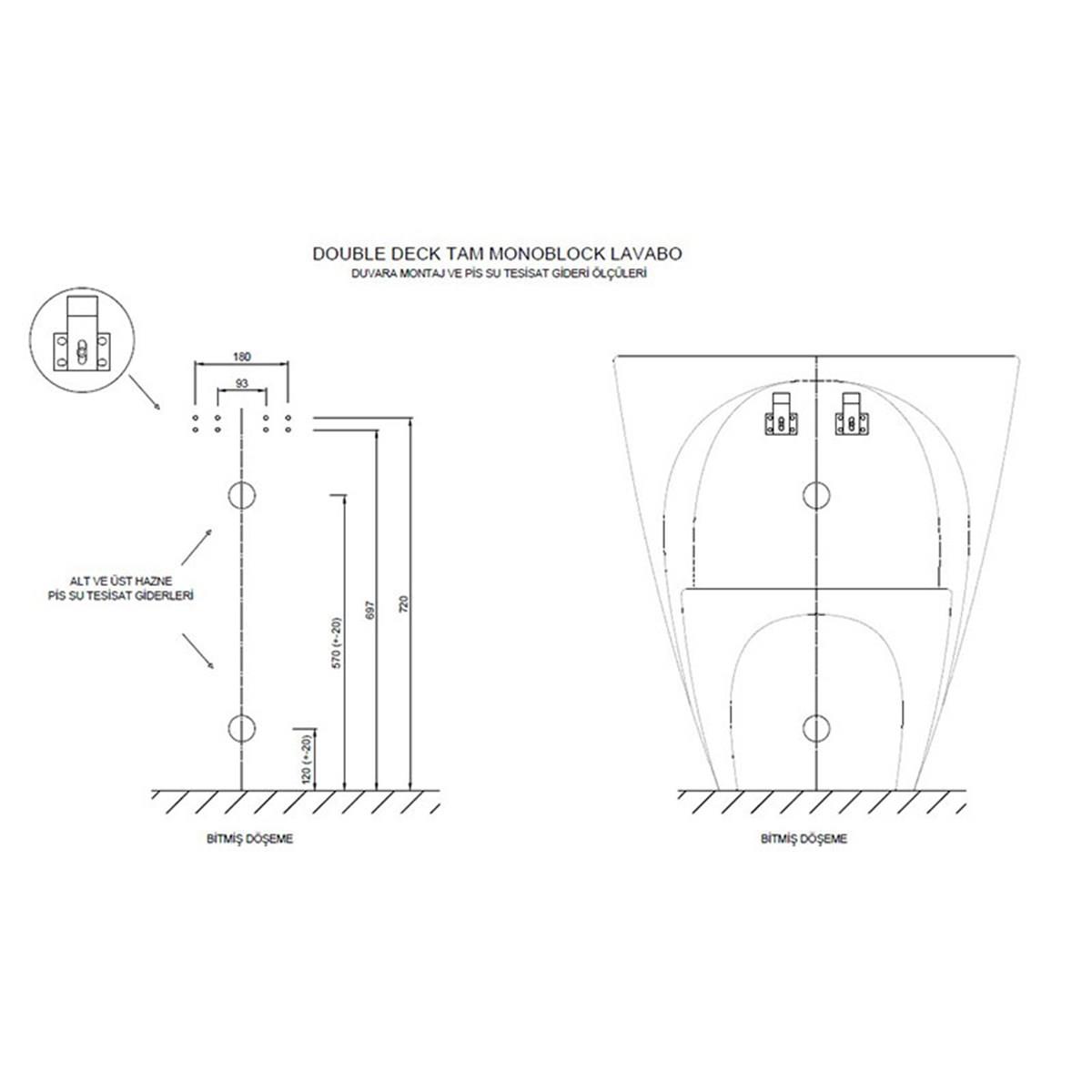 Güral Vit Double Deck Çift Hazneli Yarım Monoblok Lavabo