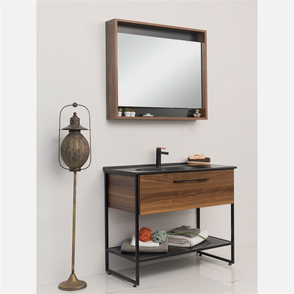Livea Concept Ceviz Siyah Banyo Dolabı 80 cm