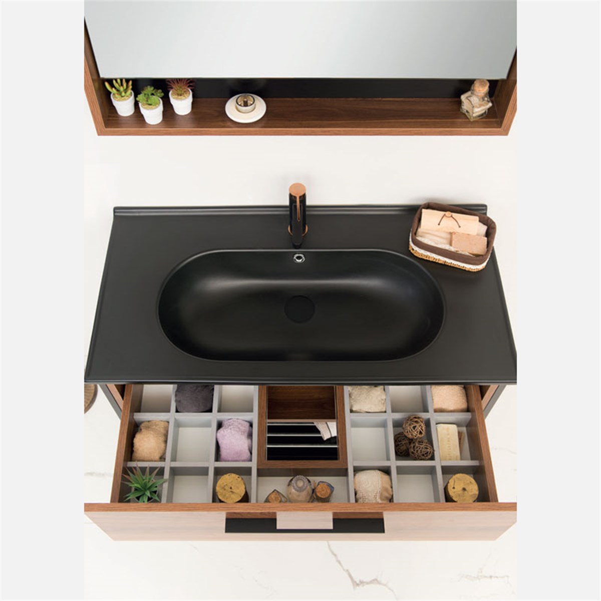 Livea Concept Ceviz Siyah Banyo Dolabı 80 cm