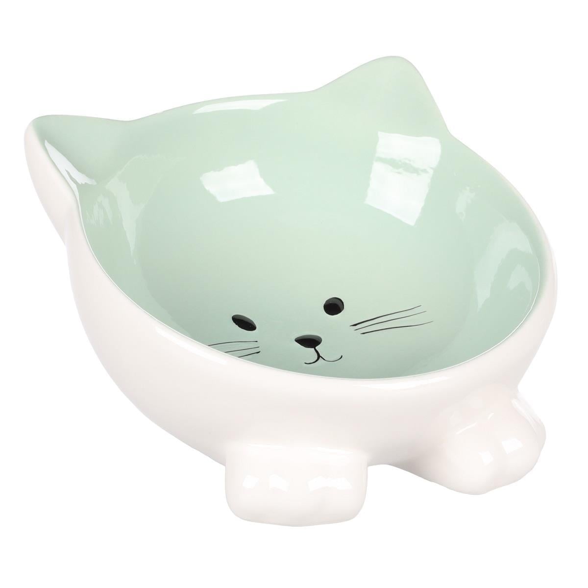 Flamingo Puzi Kedi Kulaklı Desenli Seramik Mama Ve Su Kabı Yeşil-125 Ml