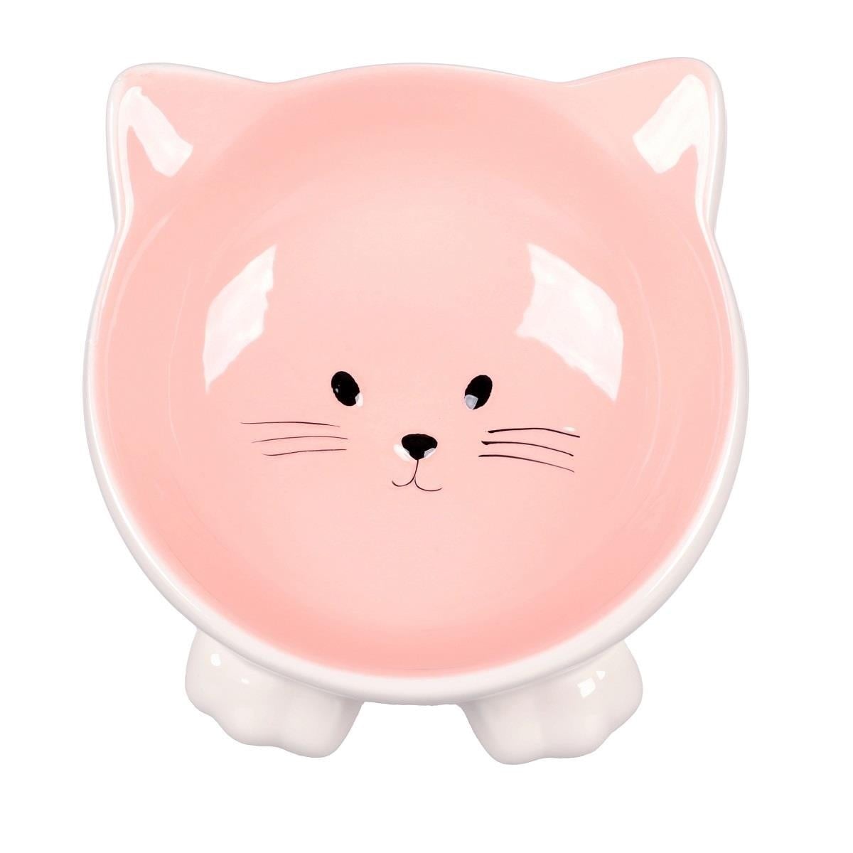 Flamingo Puzi Kedi Kulaklı Desenli Seramik Mama Ve Su Kabı  Pembe-125Ml