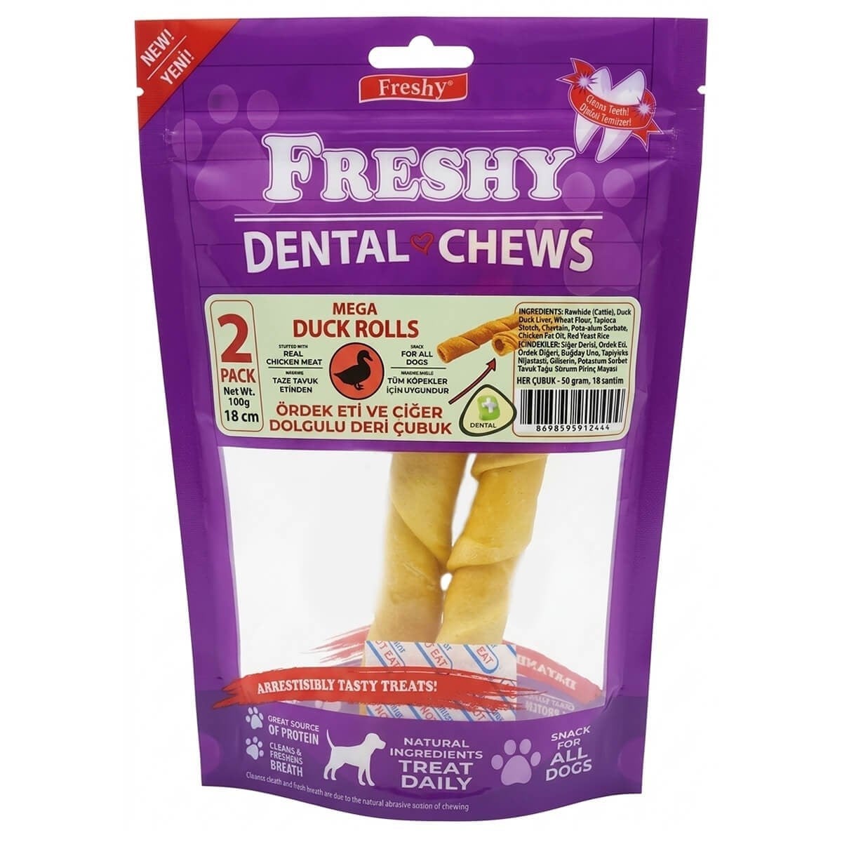 Freshy Ördekli Ciğer Deri Çubuk Köpek Ödülü 100 Gr