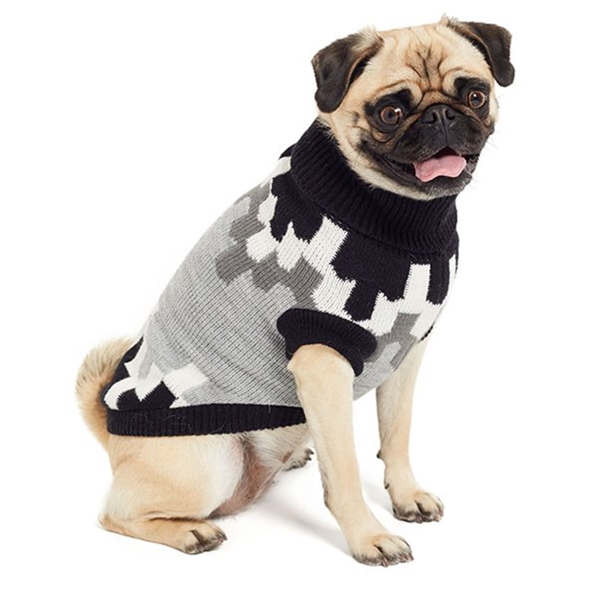 GF PET - Desenli Kalın Köpek Kazağı Siyah 2XS