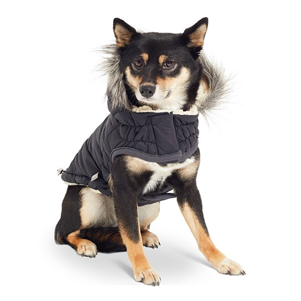 GF PET - Kürklü Kapşonlu Kalın Köpek Montu Siyah XS