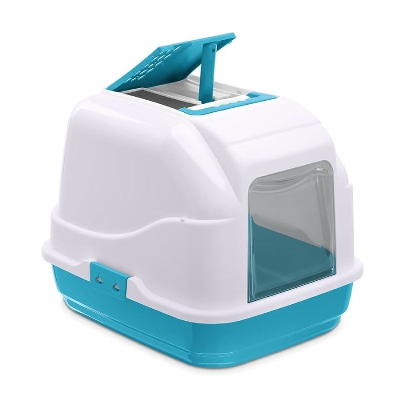 Imac Easy Cat Filtreli Kapılı Kedi Tuvalet Kabı Mavi-Beyaz