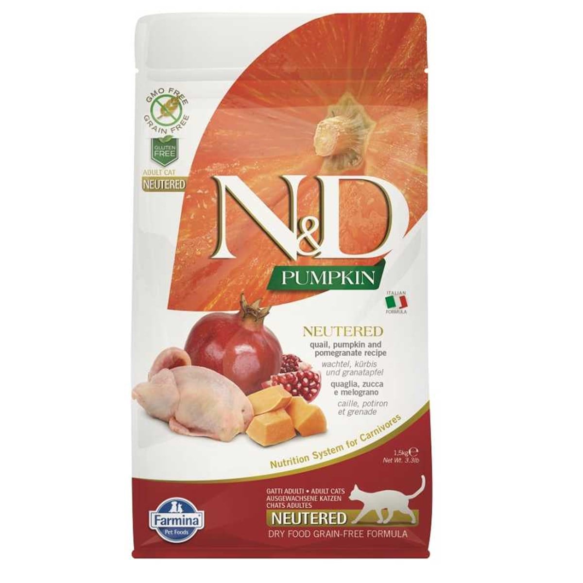 N & D Balkabaklı Bıldırcınlı Narlı Kısır Kedi Maması 1,5 Kg