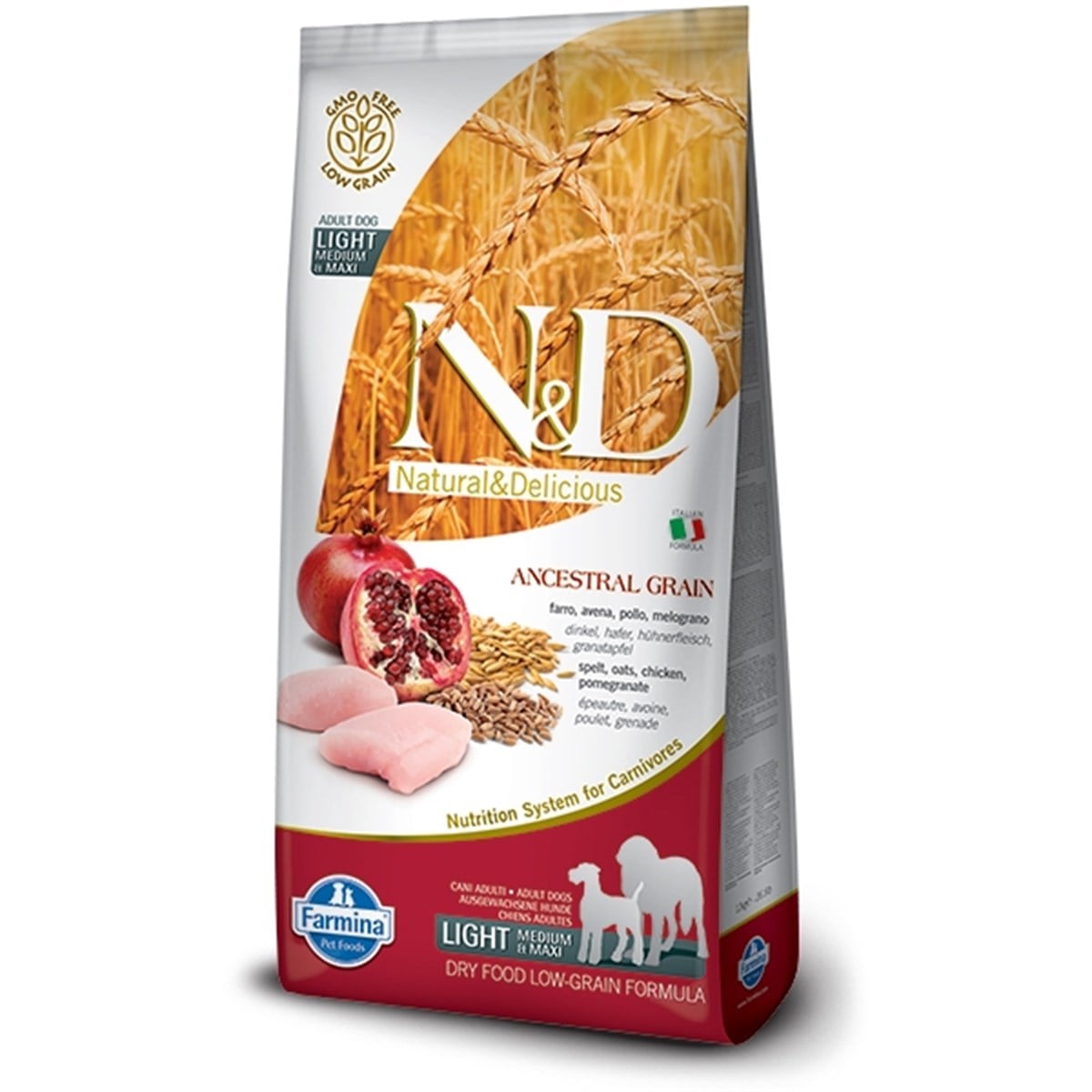 N&D Düşük Tahıllı Light Medium Maxi Tavuklu Narlı Köpek Maması 2,5Kg