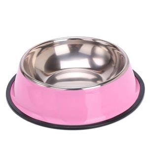 Renkli Baskılı Çelik Mama Kabı 22 CM Pembe