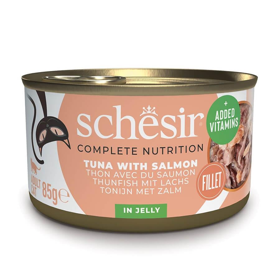 Schesir Tam ve Dengeli Ton Balığı ile Somonlu Jöle İçinde Kedi Konservesi 85g