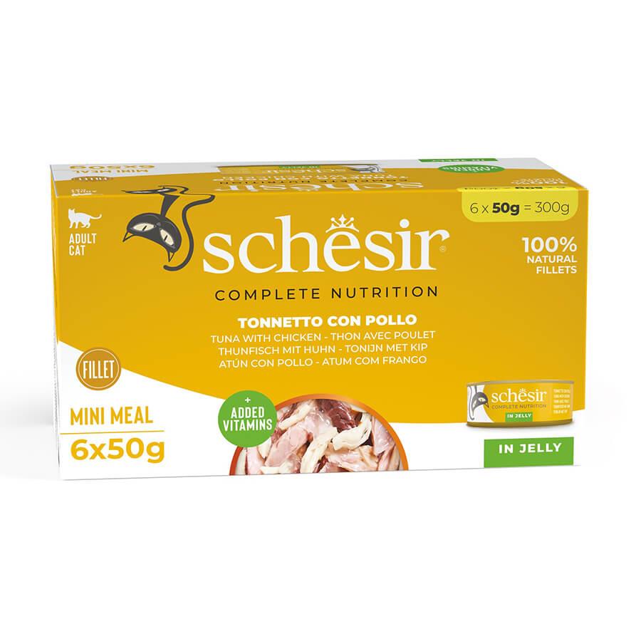 Schesir Tam ve Dengeli Ton Balığı ile Tavuklu Jöle İçinde Kedi Konservesi Multipack 6x50g