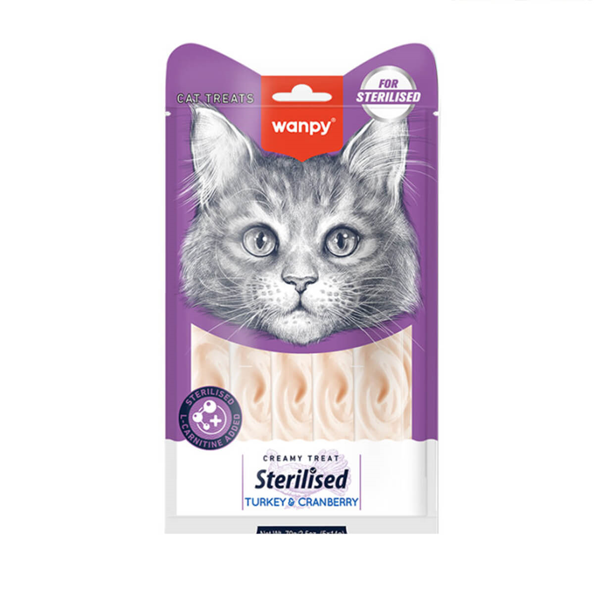 Wanpy Hindi & Yaban Mersini – Kısırlaştırılmış Kedi Krema Ödülü 5×14 g