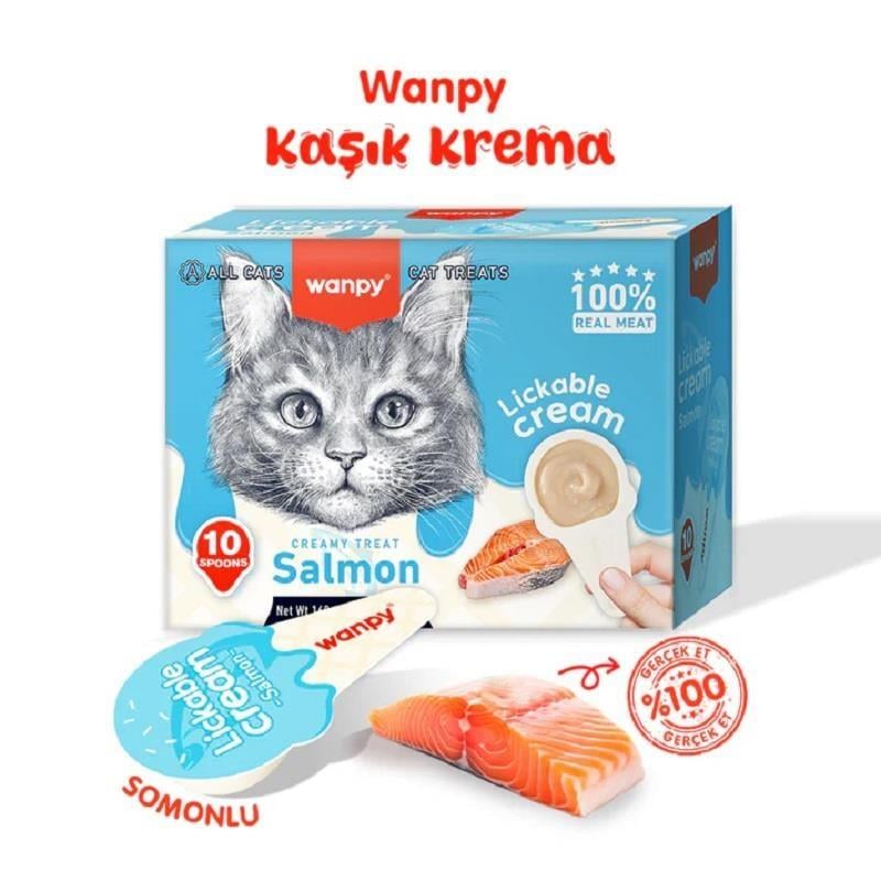 Wanpy Somonlu Kaşıklı Kedi Ödül Kreması  10*16 gr