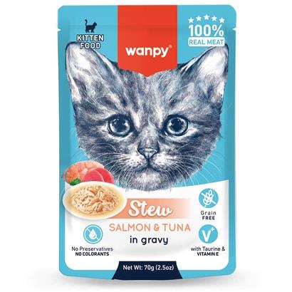 Wanpy Stew Pouch Somon&Ton Balıklı Yaş Yavru Kedi Maması 70g