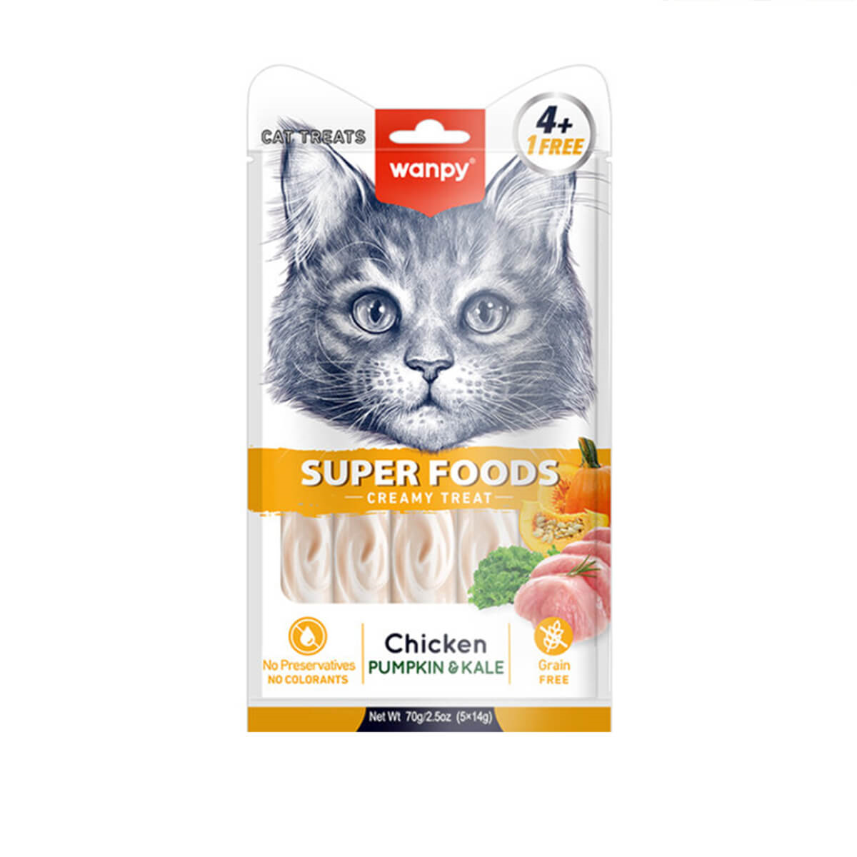 Wanpy Superfood Balkabağı & Kara Lahanalı – Krema Kedi Ödülü 5×14 g