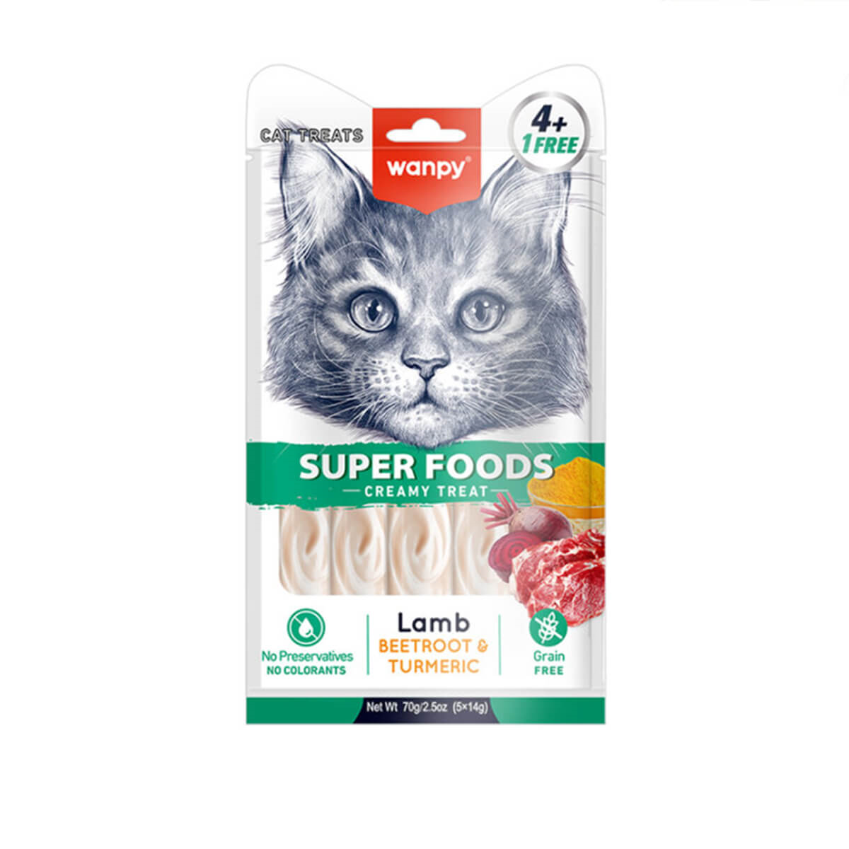 Wanpy Superfood Kuzulu, Pancar & Zerdeçallı– Krema Kedi Ödülü 5×14 g