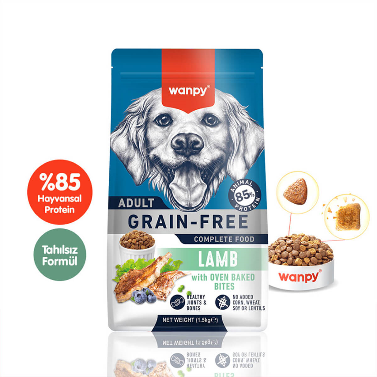 Wanpy Tahılsız Kuzulu Yetişkin Köpek Maması 1,5 kg