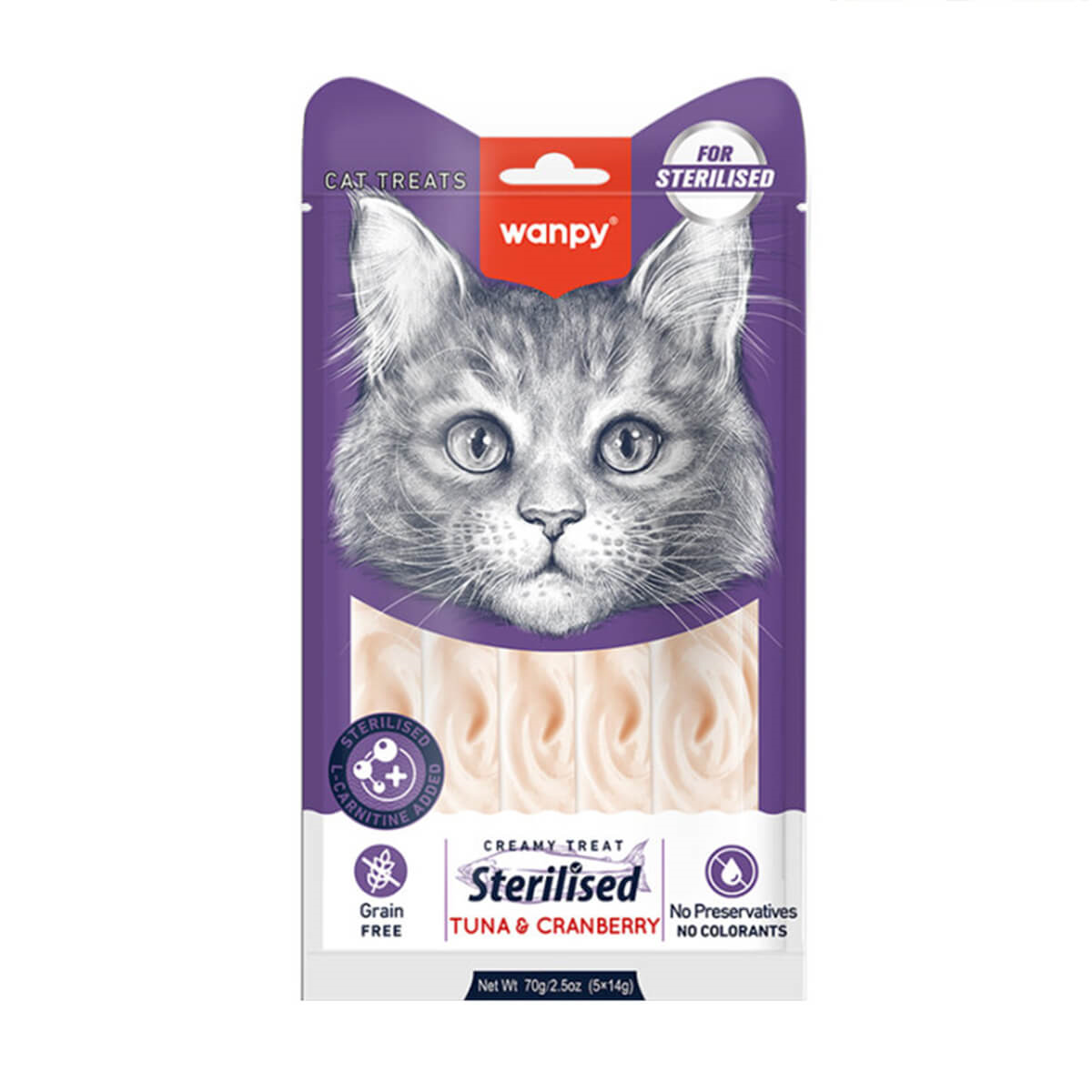 Wanpy Ton Balıklı & Yaban Mersini – Kısırlaştırılmış Kedi Krema Ödülü 5×14 g