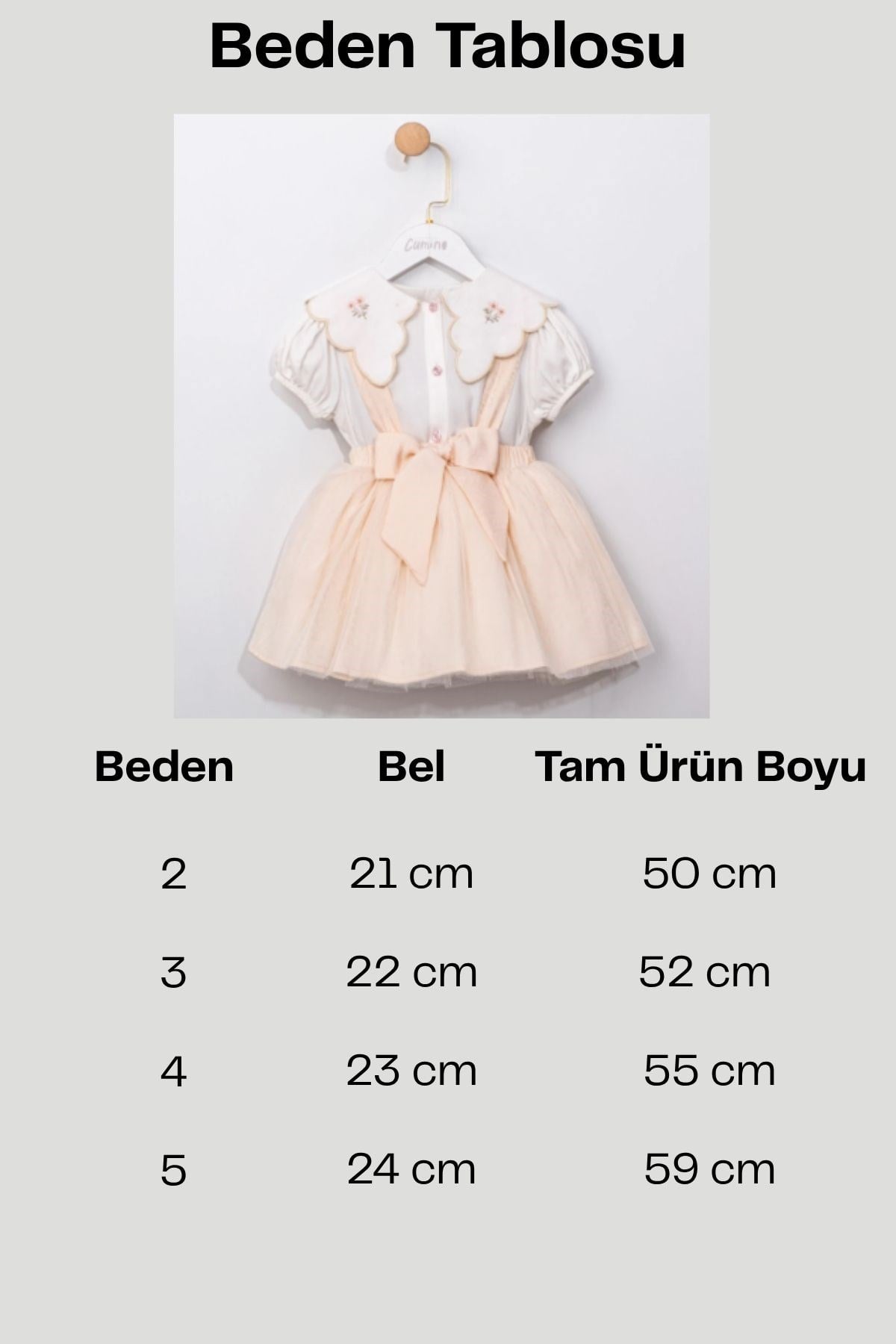  Kız Bebek Bej Askılı Tütü Etek ve Çiçek Nakışlı Bluz Takımı