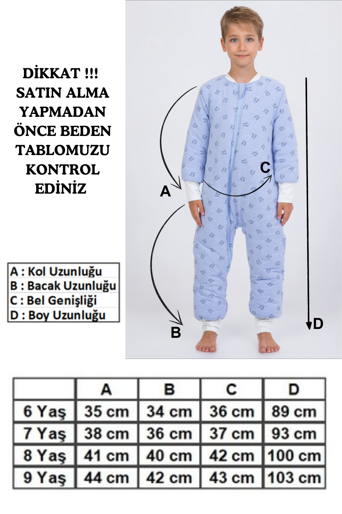 Erkek Çocuk Uyku Tulumu 6-9 Yaş Kalın Elyaf Dolgulu Premium Kalite 2.5 Tog 