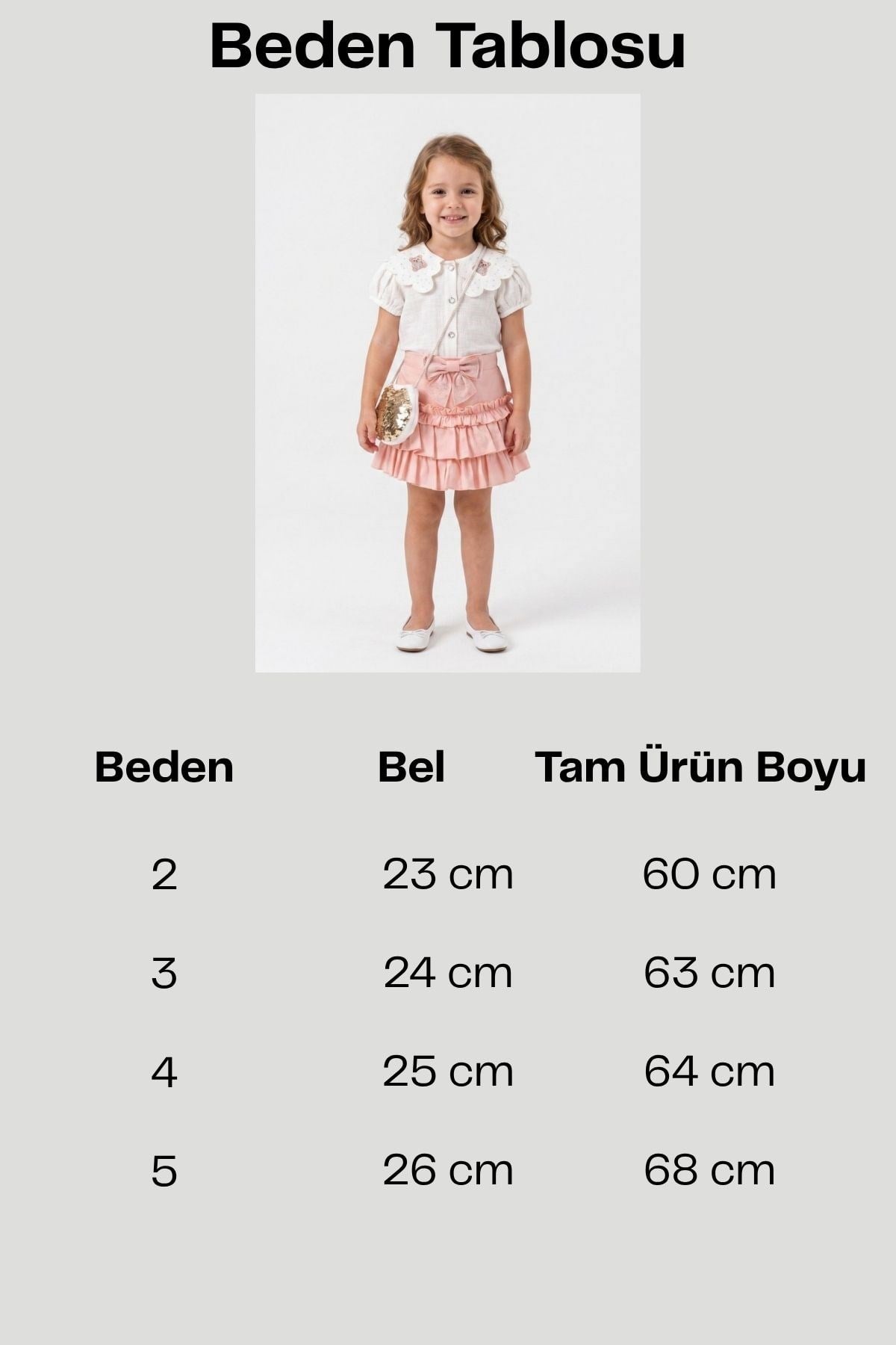 Kız Bebek Ayıcık Nakışlı Bebe Yaka Gömlek ve Etekli Çantalı 3'lü Takım