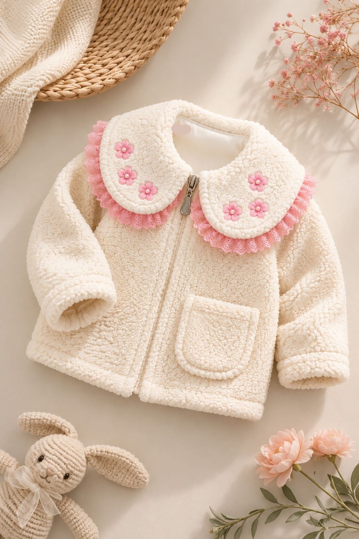 Kız Bebek Dantel Ve Nakış Detaylı Bebek Wellsoft Mont Yumuşak Dokulu Hırka