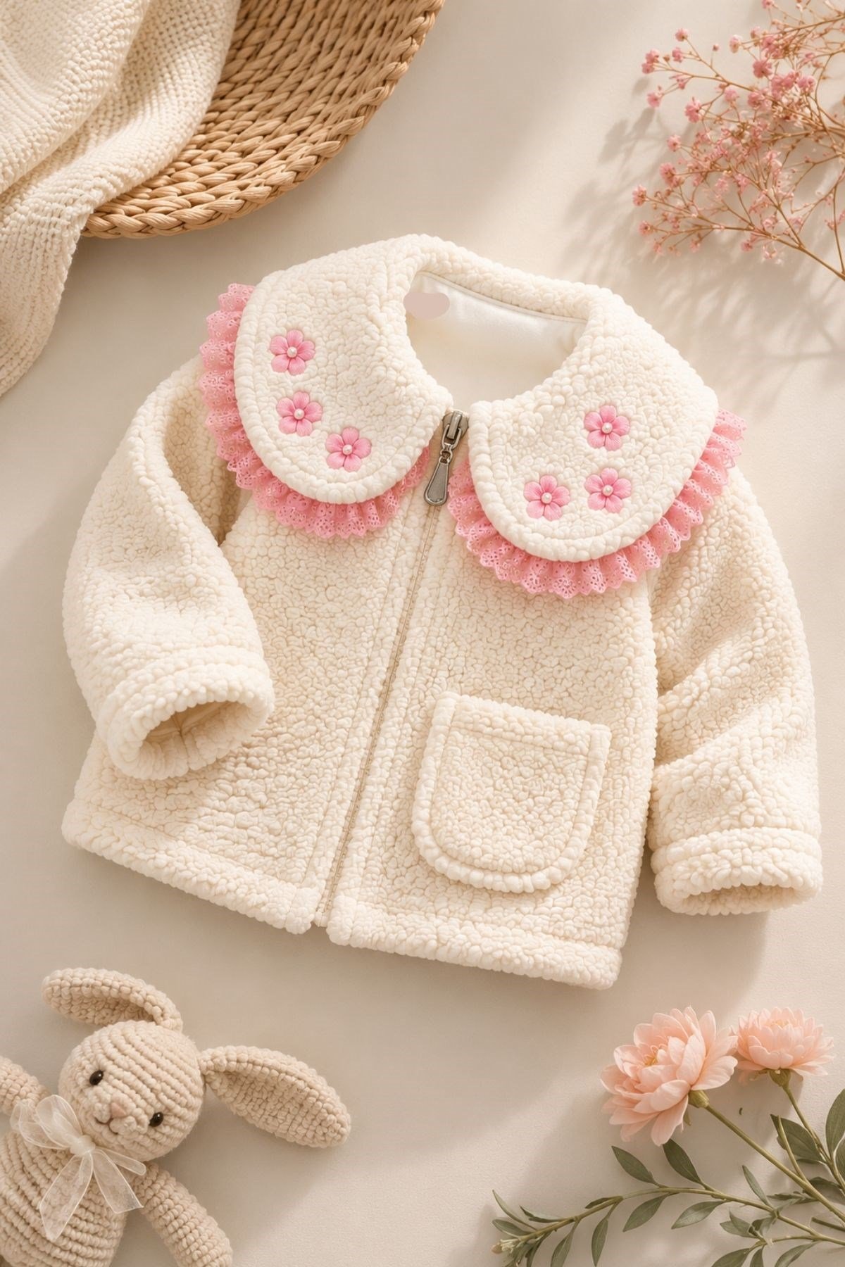 Kız Bebek Dantel Ve Nakış Detaylı Bebek Wellsoft Mont Yumuşak Dokulu Hırka