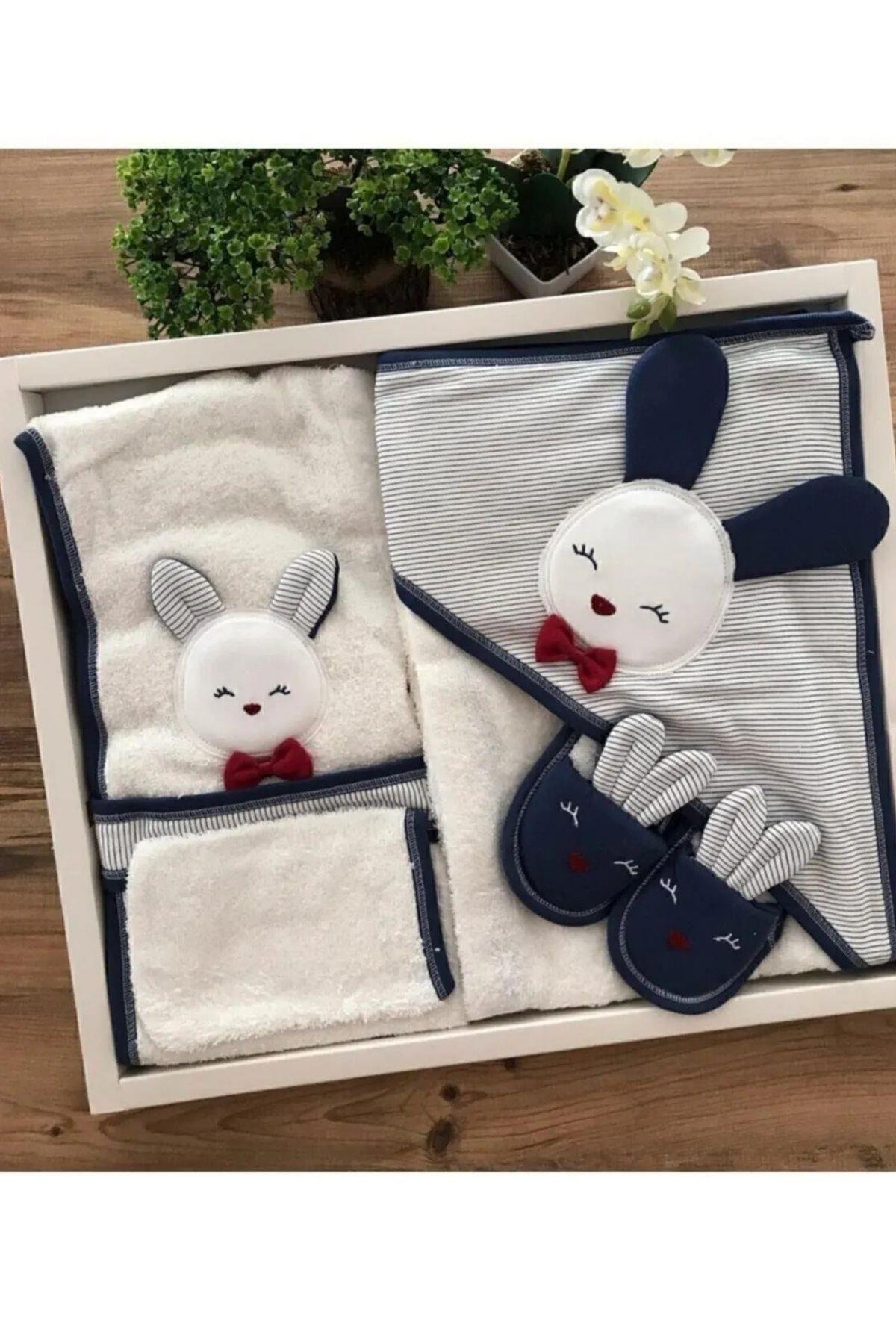 Kulaklı Tavşanlı Bebek Bornoz Seti