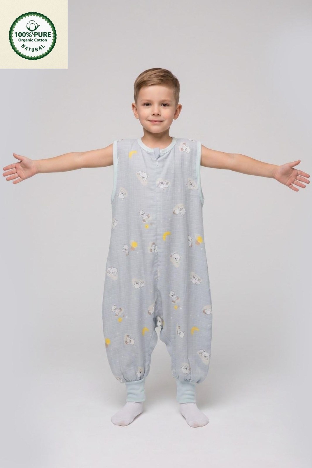 Müslin Geniş Askılı Bebek Çocuk Uyku Tulumu %100 Pamuk Natural 0.5 Tog