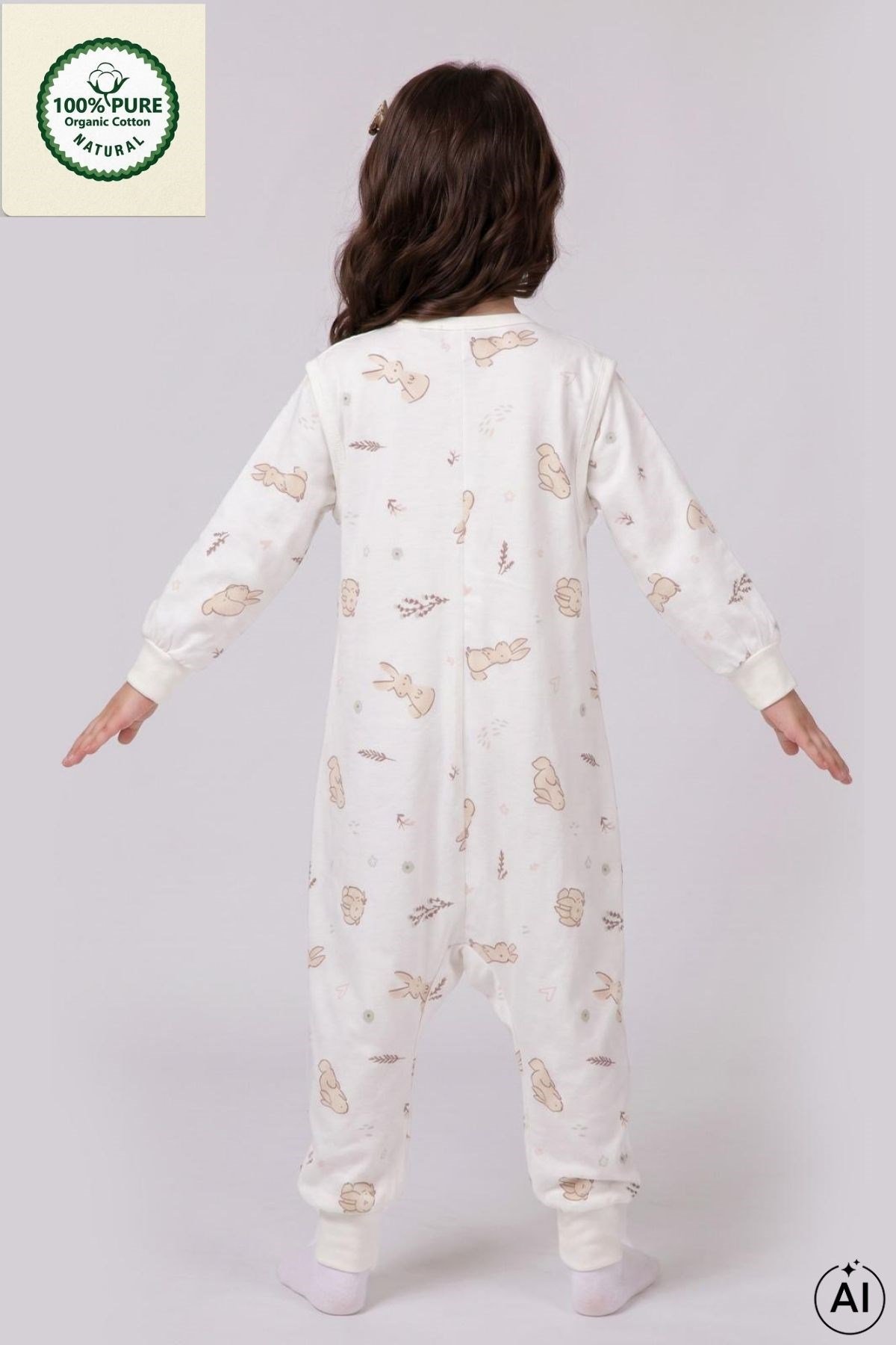 Pazen Çıtçıtlı Çıkarılabilir Kollu Bebek Çocuk Uyku Tulumu 1.0 Tog %100 Pamuk Natural 