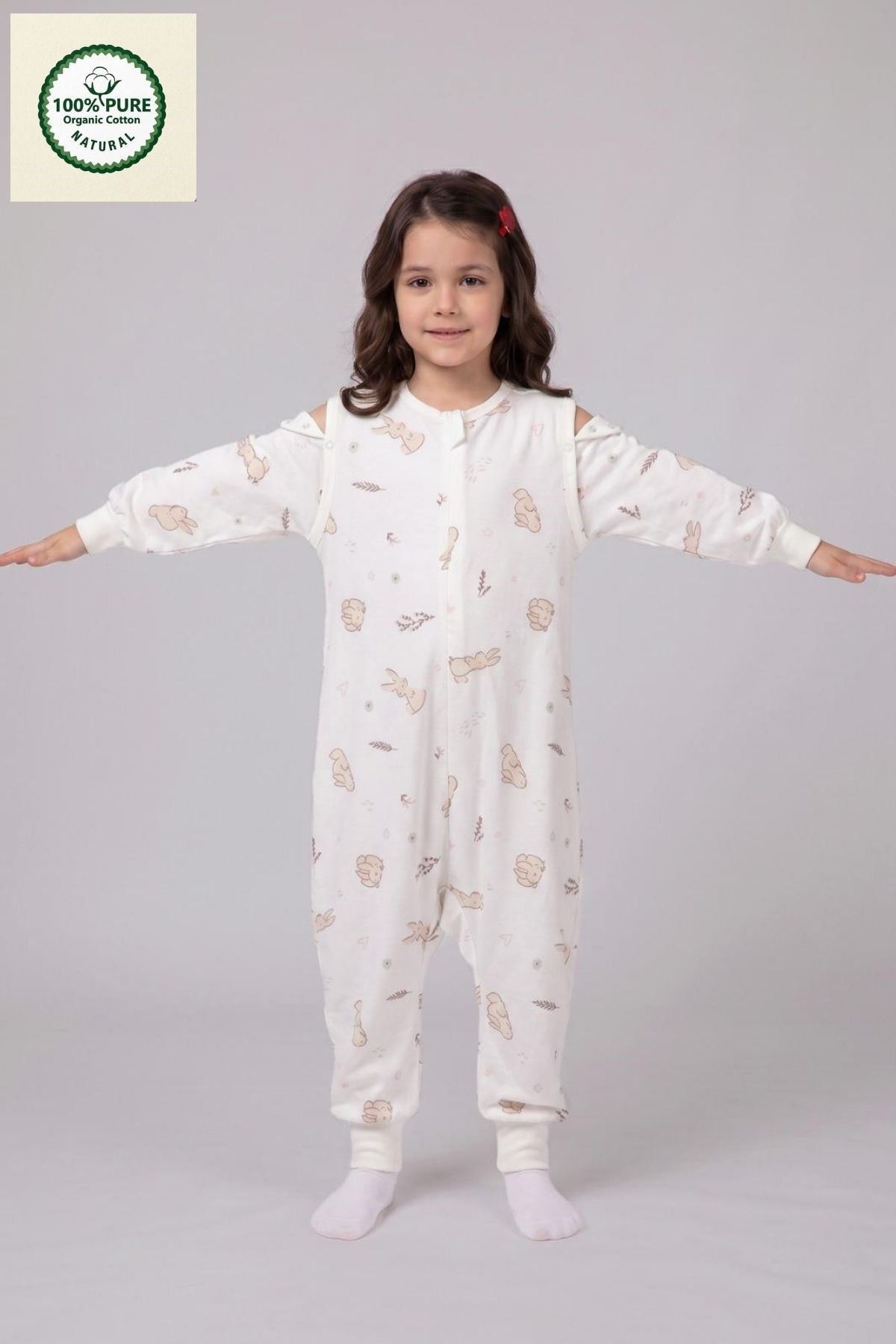 Pazen Çıtçıtlı Çıkarılabilir Kollu Bebek Çocuk Uyku Tulumu 1.0 Tog %100 Pamuk Natural 