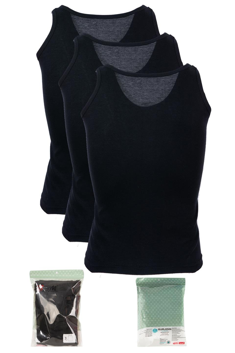 BSM 031803 ECK 3LÜ RİBANA ATLET - Siyah