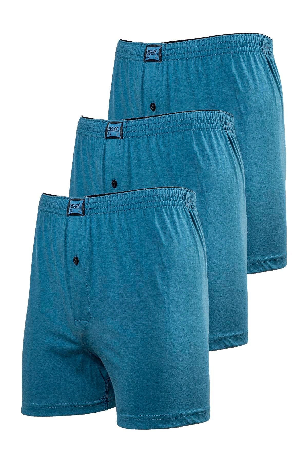 Bsm Erkek Kemerli Pamuklu Boxer 13404 - Mavi