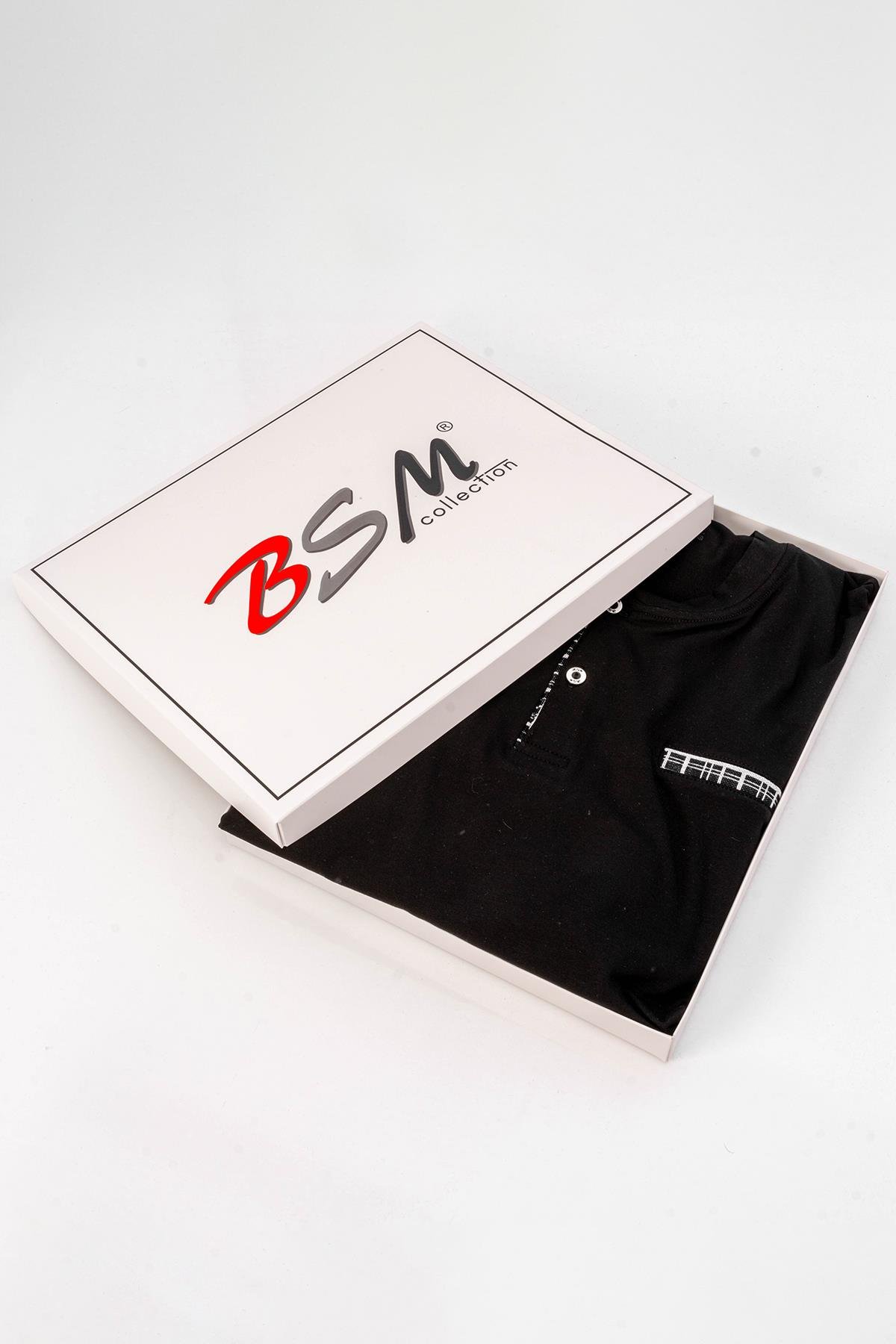 BSM ERKEK KISA KOL PİJAMA 002188 - Siyah