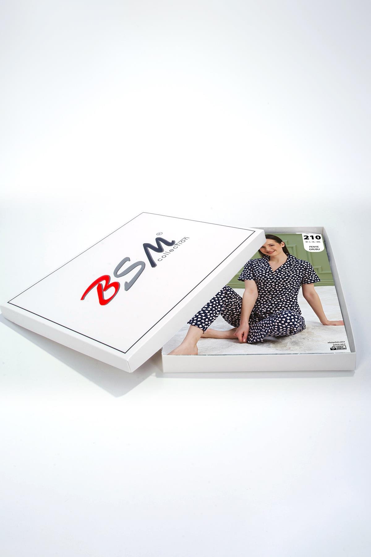 BSM Kadın %100 Penye Yüksek Kalite Boydan Düğmeli Kısa Kollu Gömlek Model Lacivert Pamuklu Penye Pijama Takımı