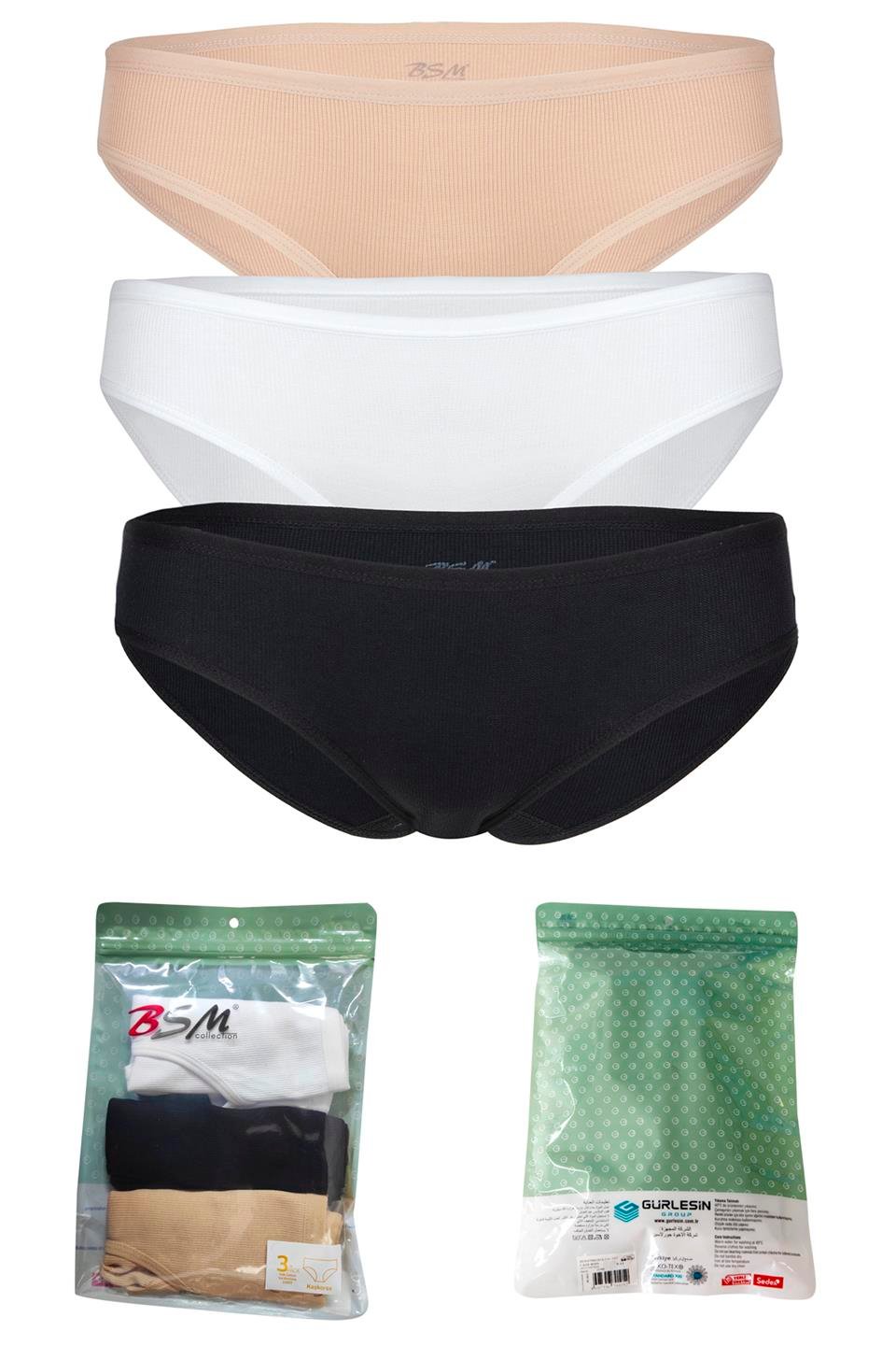 Bsm Kadın 3'lü Kaşkorse Bikini Kom Külot 21603 - Asorti