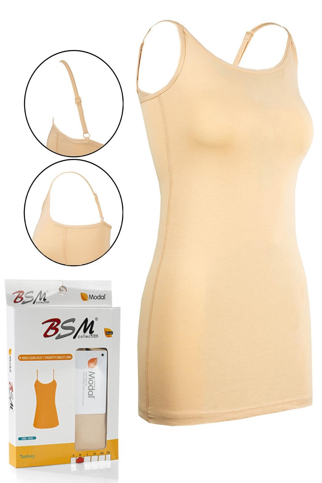 Bsm Kadın Modal İp Askılı Uzun Atlet 45533 - Ten