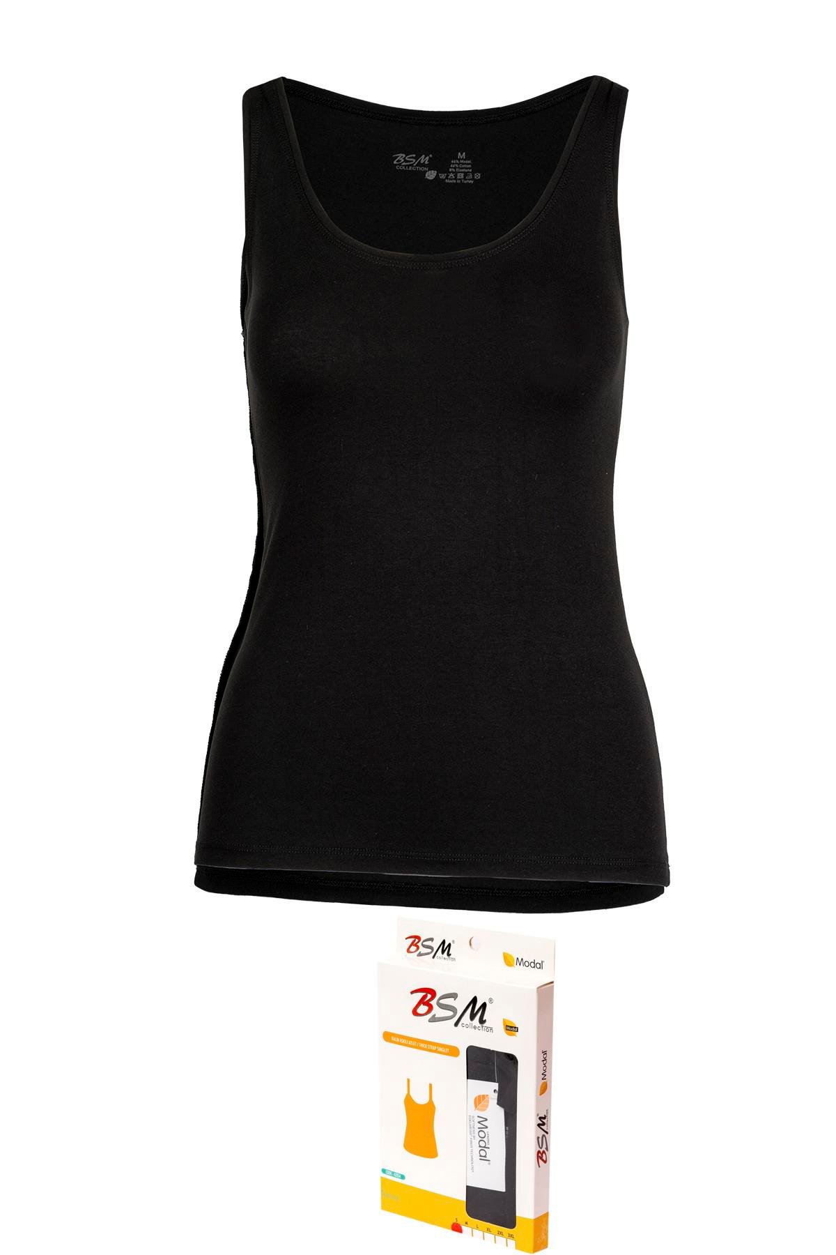 Bsm  Kadın Modal Kalın Askılı Atlet 45563 - Siyah