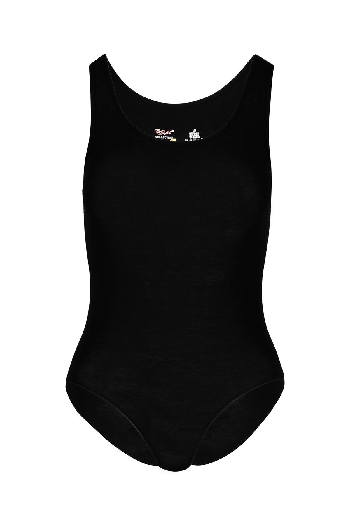 Bsm Kadın Modal Kalın Askılı Çıtçıtlı Body 47603 - Siyah