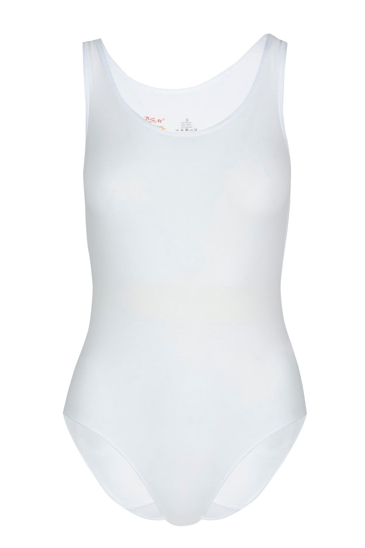 Bsm Kadın Modal Kalın Askılı Çıtçıtlı Body 47603 - Beyaz