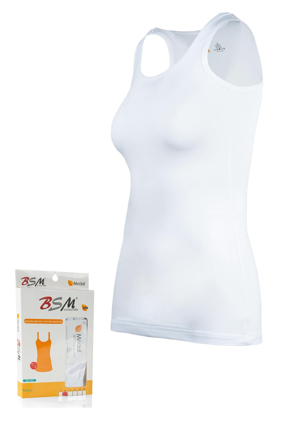 Bsm Kadın Modal Kalın Askılı Uzun Atlet 43534 - Beyaz