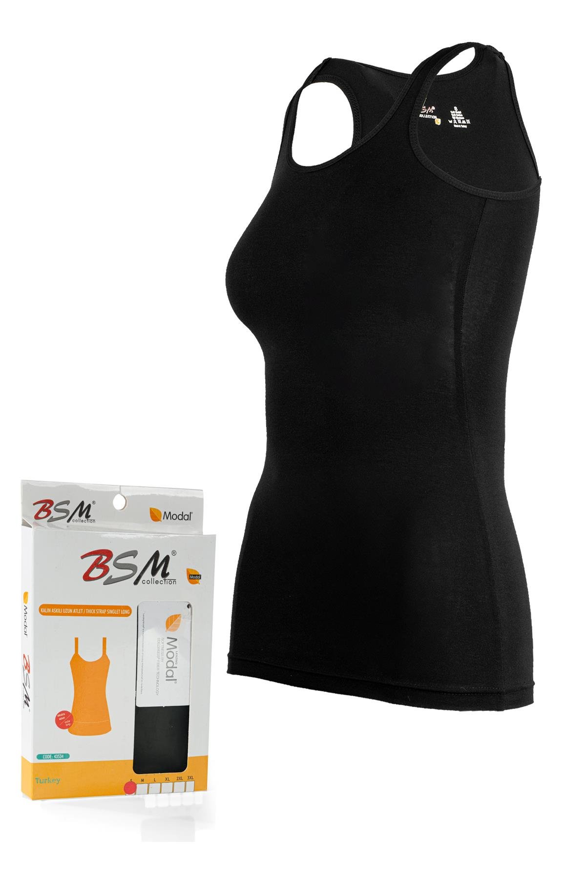 Bsm Kadın Modal Kalın Askılı Uzun Atlet 43534 - Siyah