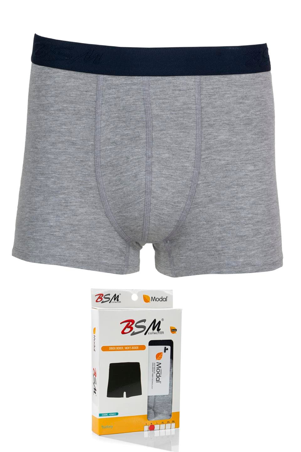 Bsm Modal Erkek Dıştan Lastikli Boxer 43603 - Gri