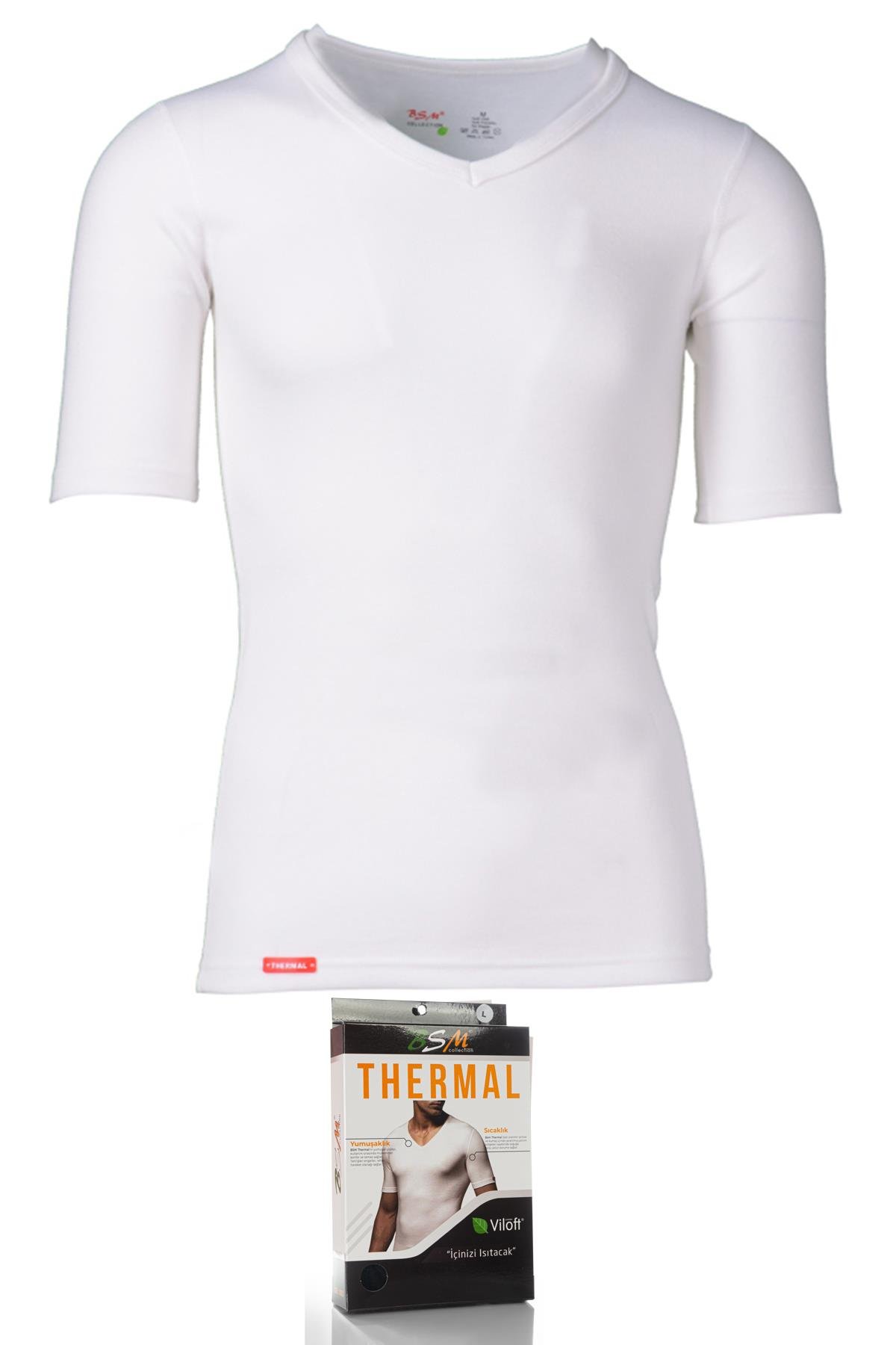Bsm Unısex Kısakol V Yaka Viloft Termal Body 10303 - Ekru