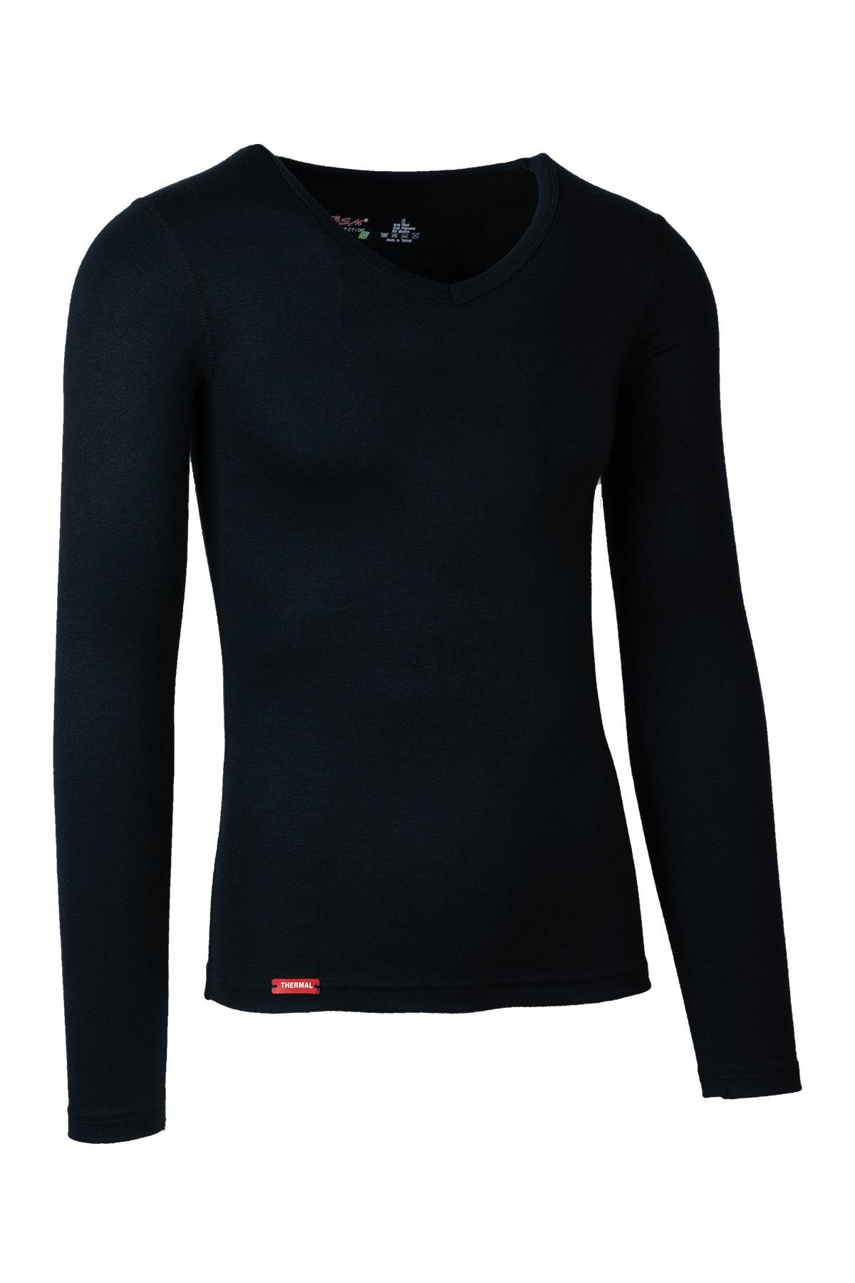 Bsm Unısex Viloft V Yaka Uzun Kol Termal Body 10623 - Siyah