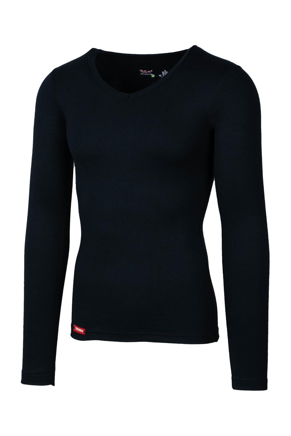 Bsm Unısex Viloft V Yaka Uzun Kol Termal Body 10623 - Siyah