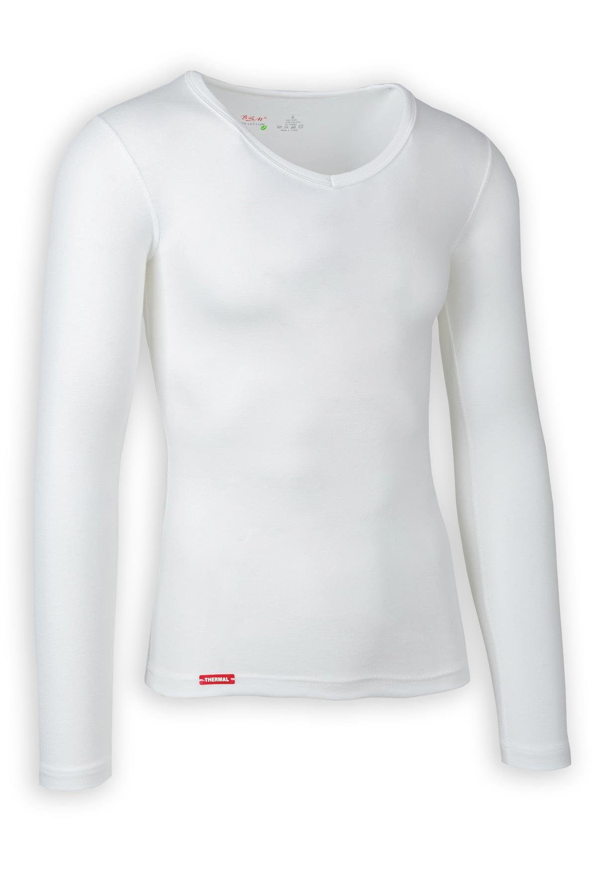 Bsm Unısex Viloft V Yaka Uzun Kol Termal Body 10623 - Ekru