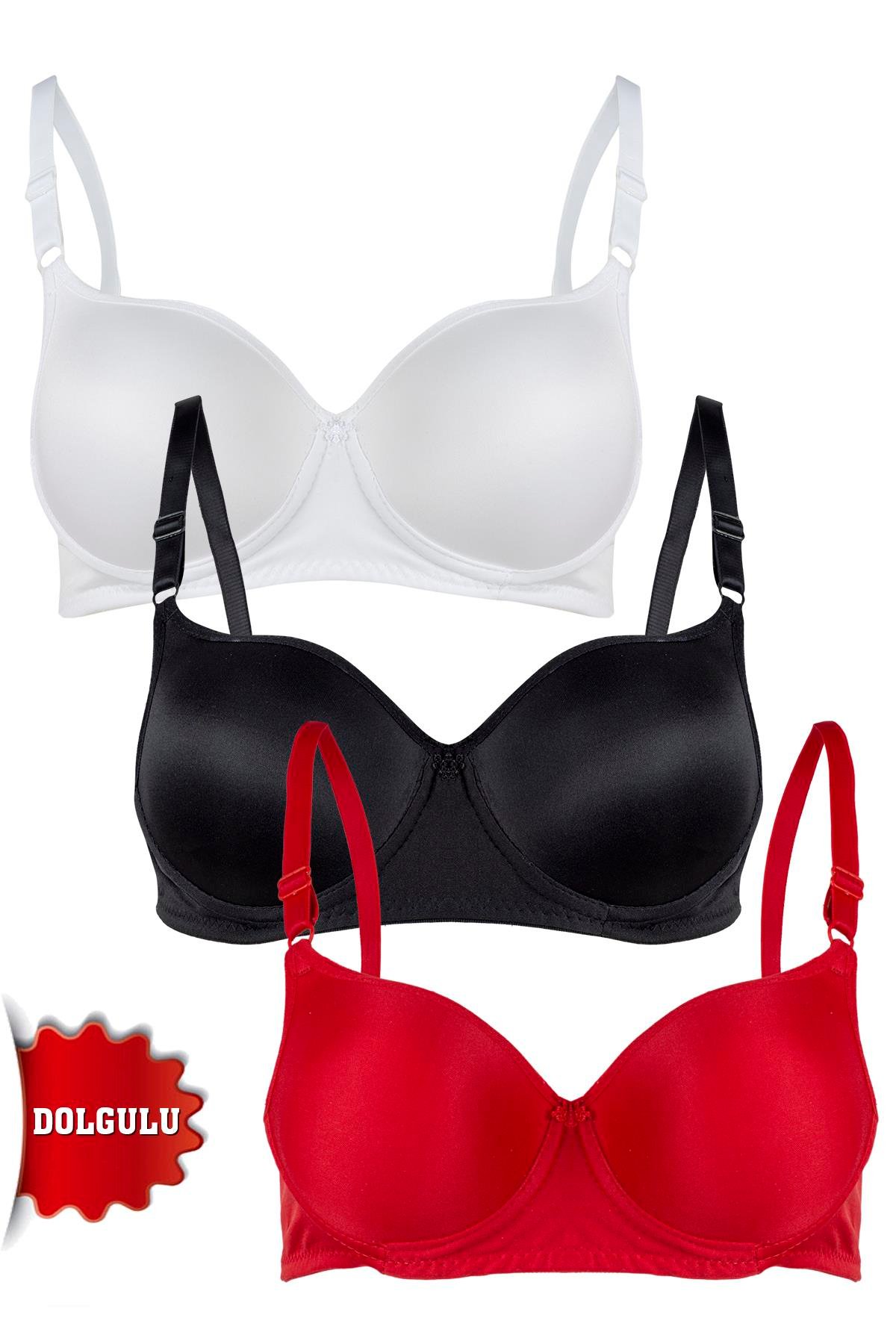 Rare White Kadın Dolgulu 3'lü Sütyen T4322M001107-3LÜ Siyah-Beyaz-Kırmızı 