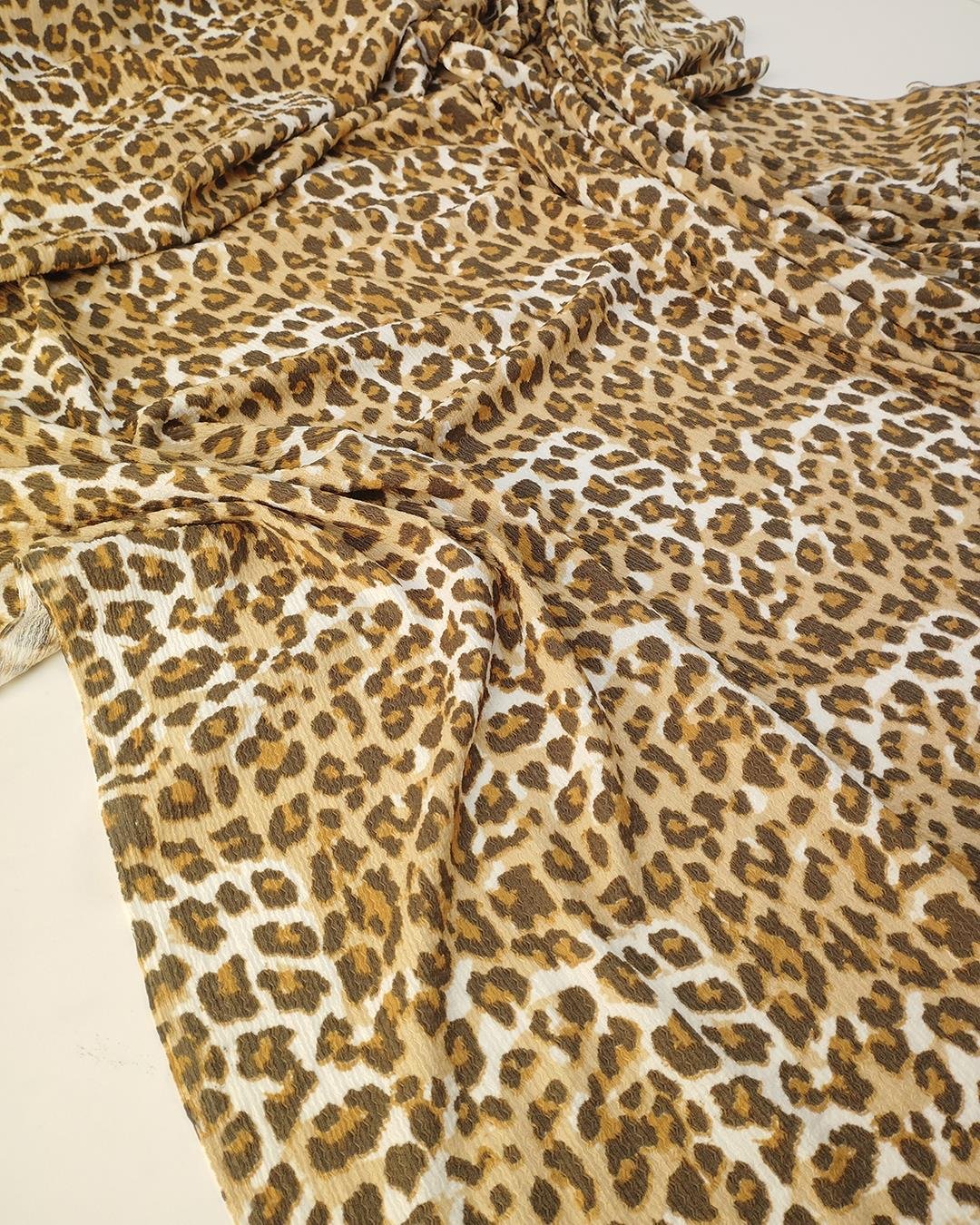 Kahve Tonları Ekru Leopar Desen Bürümcüklü Jarse En: 160 cm